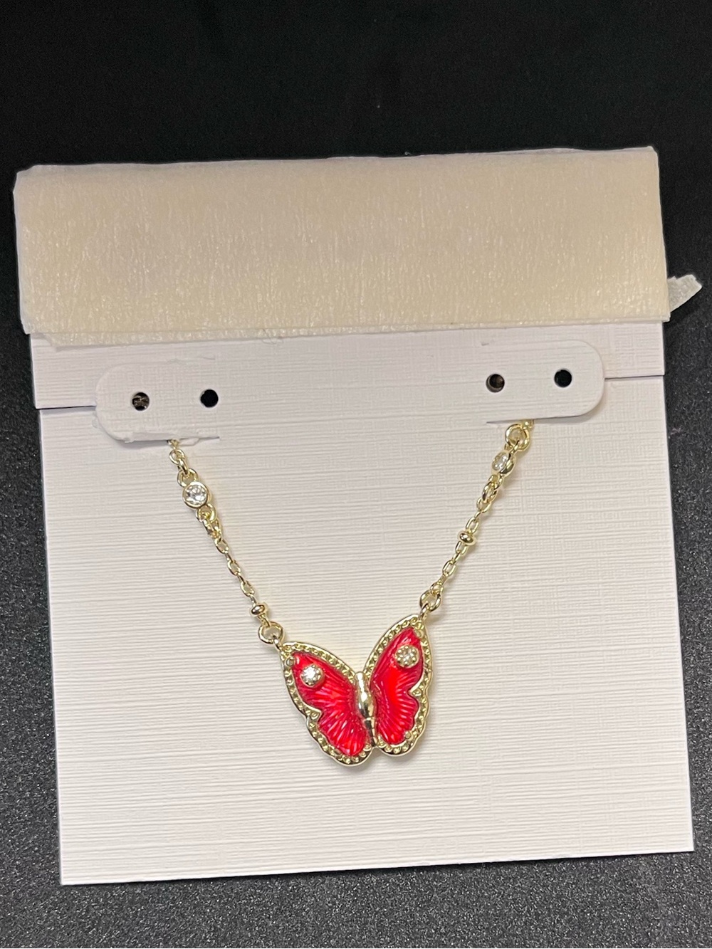 Kendra Scott Gold Necklace with Red Enamel Butterfly Pendant
